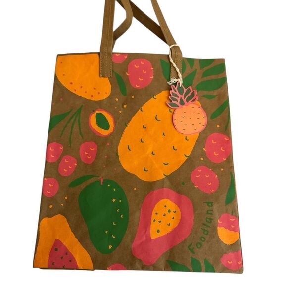 Foodland Eco Bag Pineapple Pattern Reusable Washable Paper Hawaii NWT - Picture 2 of 3